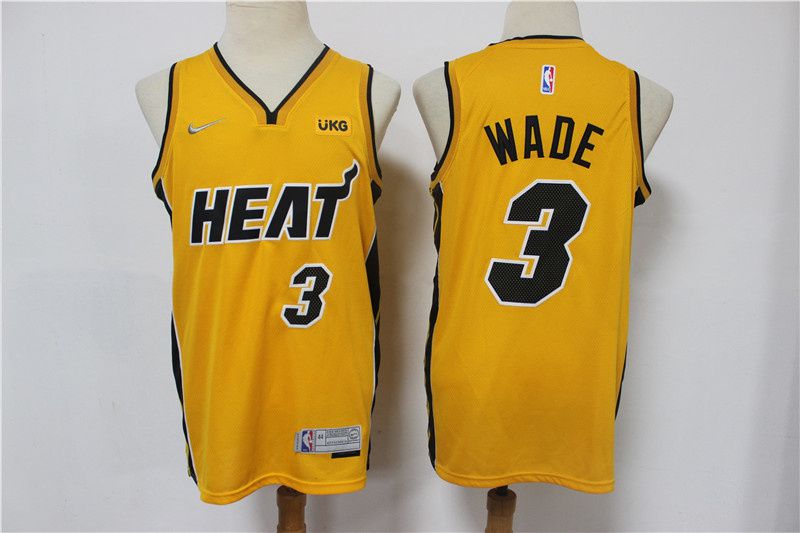 Men Miami Heat 3 Wade Yellow Game Nike 2021 NBA Jersey